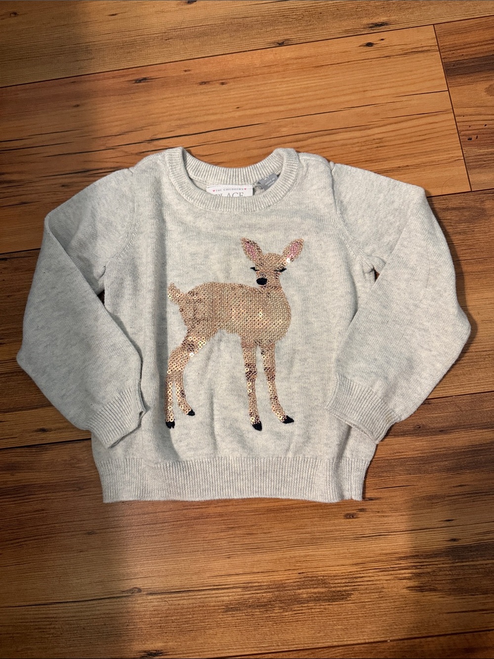 The Children's Place Light Gray Sweater with Gold Sequin Fawn